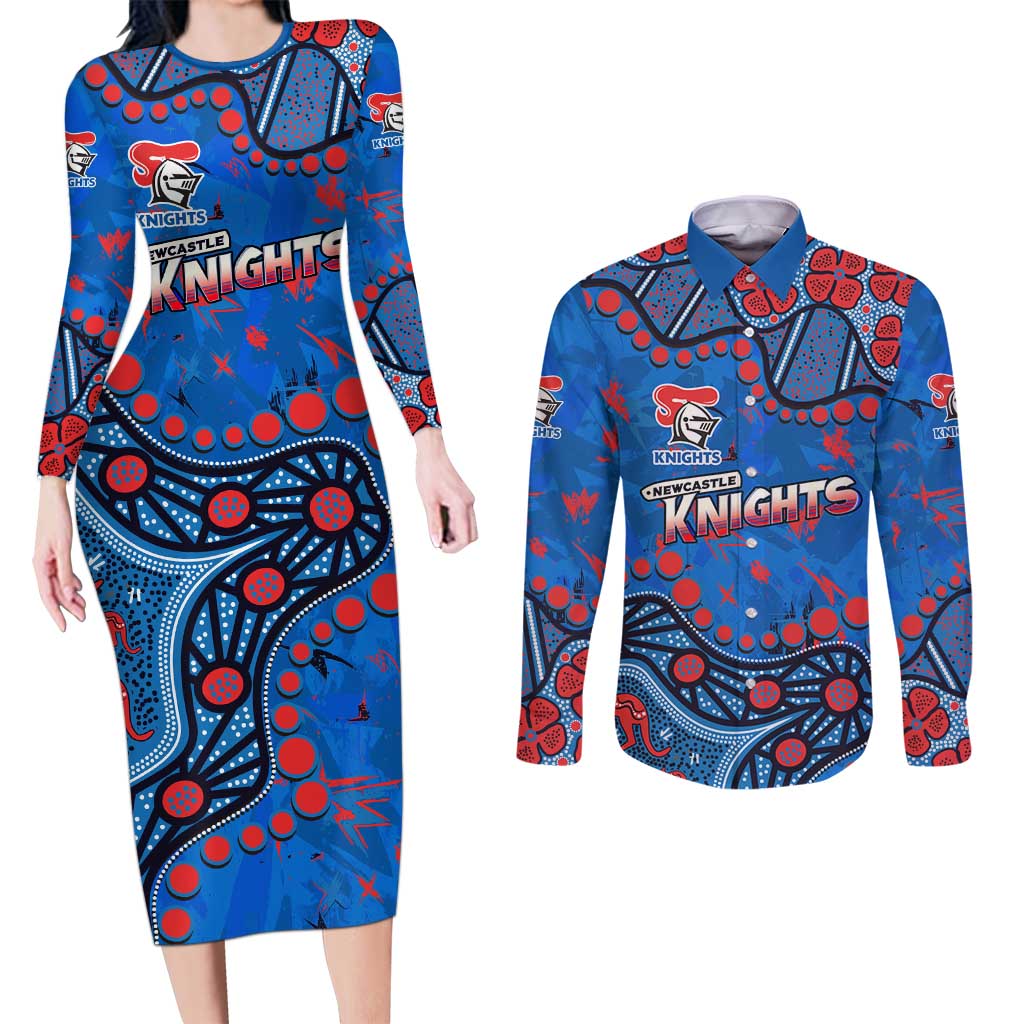 Personalized New Zealand Warriors Couples Matching Long Sleeve Bodycon Dress and Long Sleeve Button Shirt Aboriginal Pattern with Graffiti Style Design