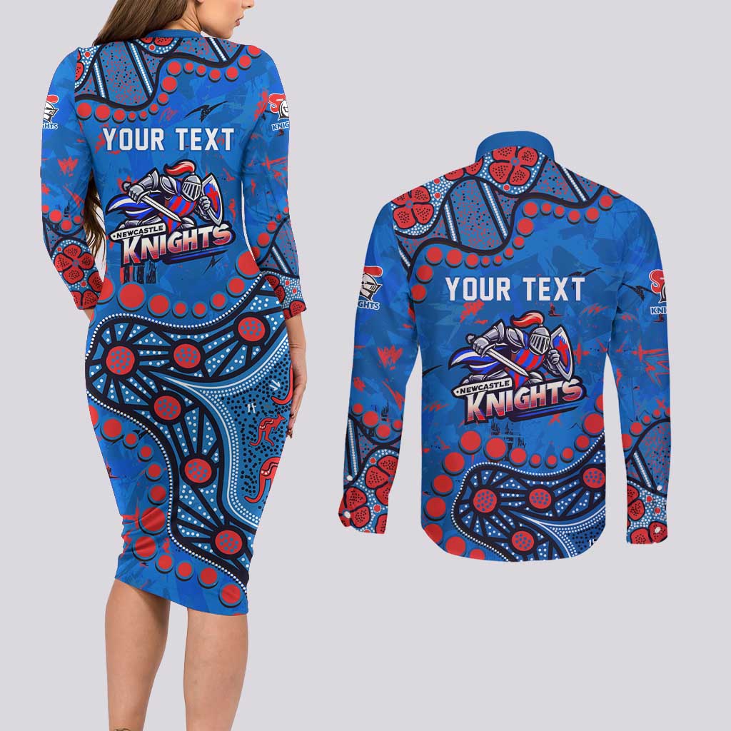 Personalized New Zealand Warriors Couples Matching Long Sleeve Bodycon Dress and Long Sleeve Button Shirt Aboriginal Pattern with Graffiti Style Design