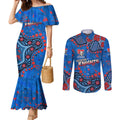 Personalized New Zealand Warriors Couples Matching Mermaid Dress and Long Sleeve Button Shirt Aboriginal Pattern with Graffiti Style Design