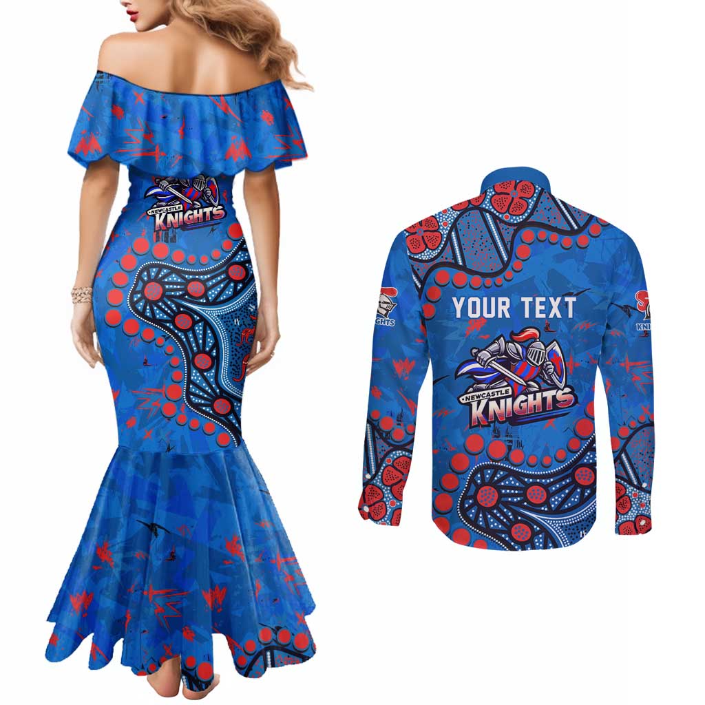 Personalized New Zealand Warriors Couples Matching Mermaid Dress and Long Sleeve Button Shirt Aboriginal Pattern with Graffiti Style Design
