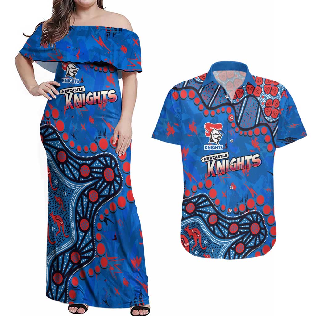 Personalized New Zealand Warriors Couples Matching Off Shoulder Maxi Dress and Hawaiian Shirt Aboriginal Pattern with Graffiti Style Design