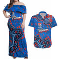 Personalized New Zealand Warriors Couples Matching Off Shoulder Maxi Dress and Hawaiian Shirt Aboriginal Pattern with Graffiti Style Design