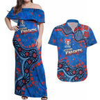 Personalized New Zealand Warriors Couples Matching Off Shoulder Maxi Dress and Hawaiian Shirt Aboriginal Pattern with Graffiti Style Design