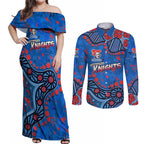 Personalized New Zealand Warriors Couples Matching Off Shoulder Maxi Dress and Long Sleeve Button Shirt Aboriginal Pattern with Graffiti Style Design