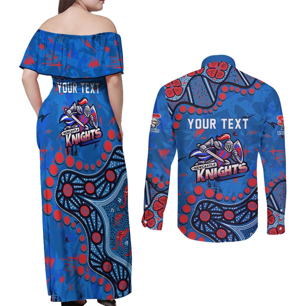 Personalized New Zealand Warriors Couples Matching Off Shoulder Maxi Dress and Long Sleeve Button Shirt Aboriginal Pattern with Graffiti Style Design