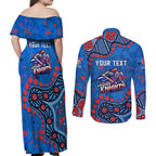Personalized New Zealand Warriors Couples Matching Off Shoulder Maxi Dress and Long Sleeve Button Shirt Aboriginal Pattern with Graffiti Style Design