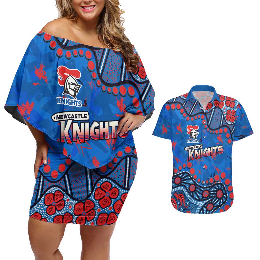 Personalized New Zealand Warriors Couples Matching Off Shoulder Short Dress and Hawaiian Shirt Aboriginal Pattern with Graffiti Style Design