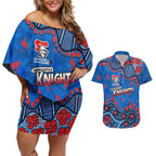 Personalized New Zealand Warriors Couples Matching Off Shoulder Short Dress and Hawaiian Shirt Aboriginal Pattern with Graffiti Style Design