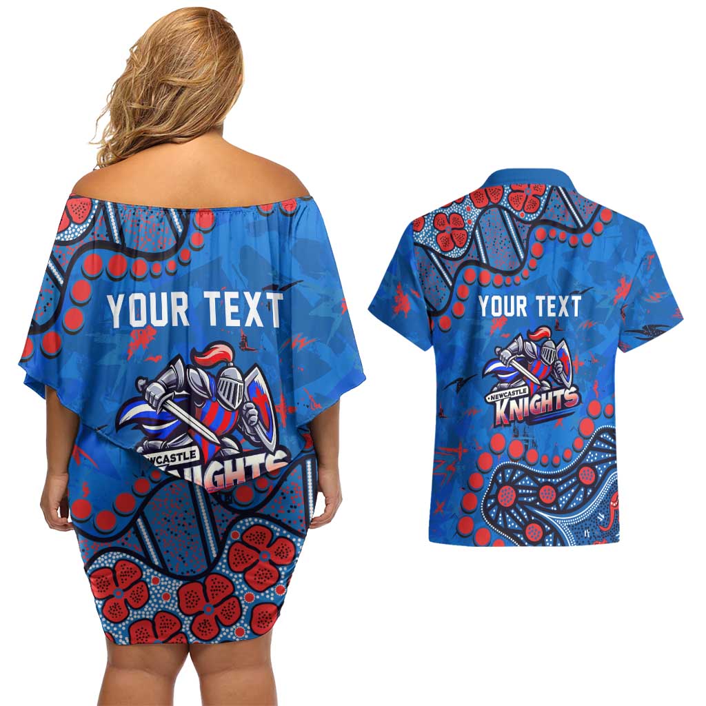 Personalized New Zealand Warriors Couples Matching Off Shoulder Short Dress and Hawaiian Shirt Aboriginal Pattern with Graffiti Style Design