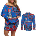 Personalized New Zealand Warriors Couples Matching Off Shoulder Short Dress and Long Sleeve Button Shirt Aboriginal Pattern with Graffiti Style Design