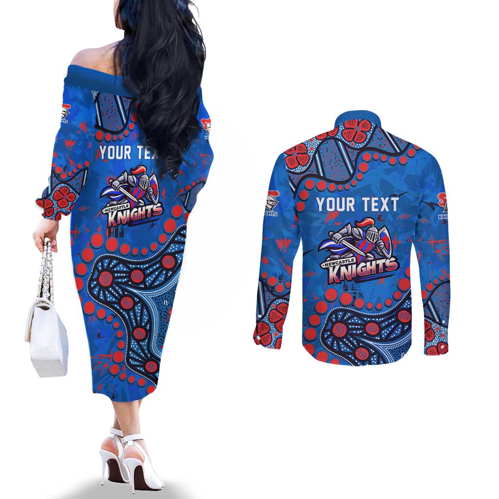 Personalized New Zealand Warriors Couples Matching Off The Shoulder Long Sleeve Dress and Long Sleeve Button Shirt Aboriginal Pattern with Graffiti Style Design