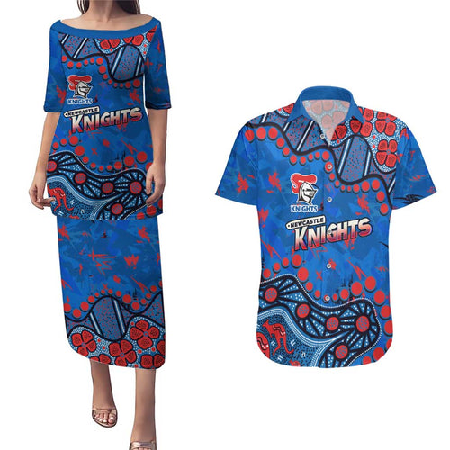 Personalized New Zealand Warriors Couples Matching Puletasi and Hawaiian Shirt Aboriginal Pattern with Graffiti Style Design