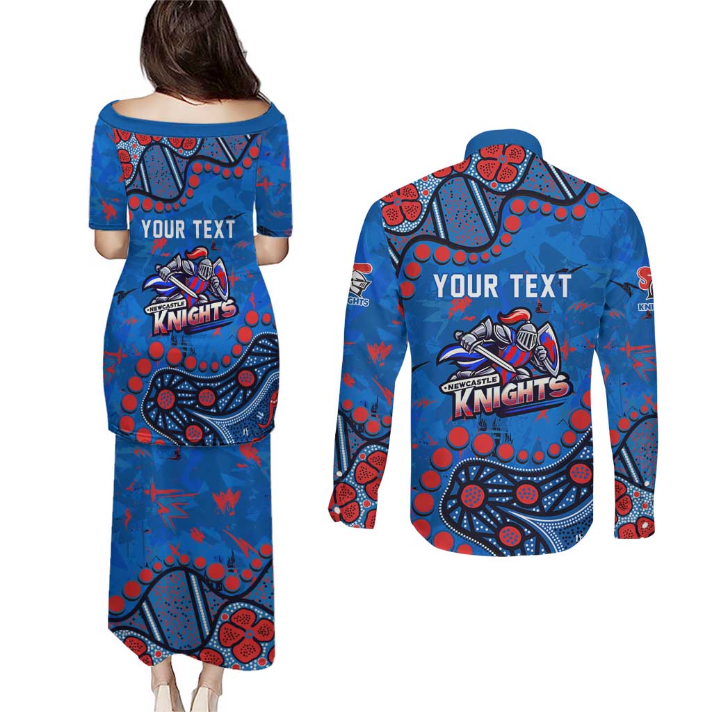 Personalized New Zealand Warriors Couples Matching Puletasi and Long Sleeve Button Shirt Aboriginal Pattern with Graffiti Style Design