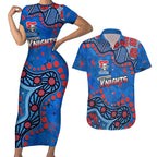Personalized New Zealand Warriors Couples Matching Short Sleeve Bodycon Dress and Hawaiian Shirt Aboriginal Pattern with Graffiti Style Design