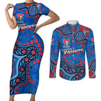 Personalized New Zealand Warriors Couples Matching Short Sleeve Bodycon Dress and Long Sleeve Button Shirt Aboriginal Pattern with Graffiti Style Design