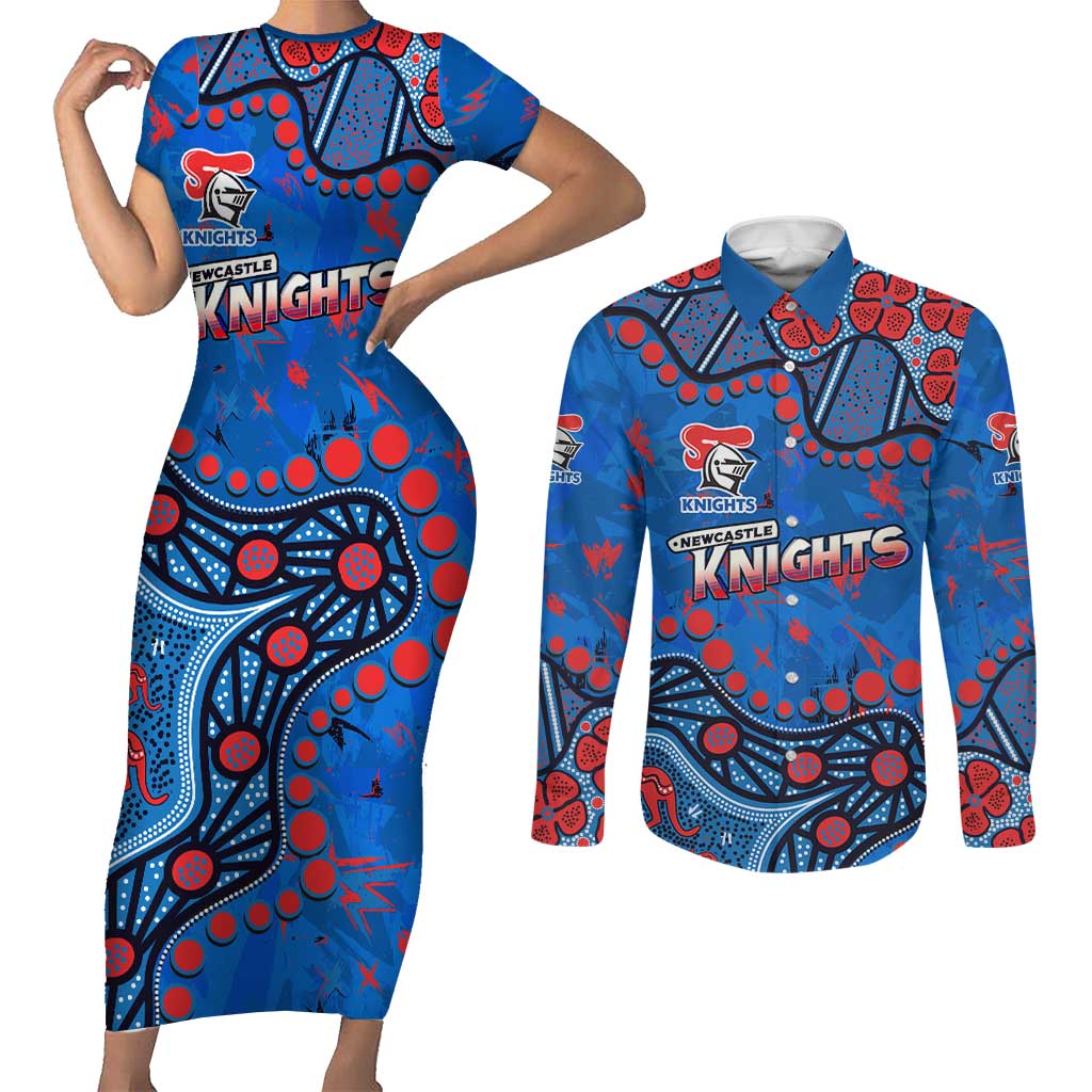 Personalized New Zealand Warriors Couples Matching Short Sleeve Bodycon Dress and Long Sleeve Button Shirt Aboriginal Pattern with Graffiti Style Design