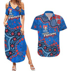 Personalized New Zealand Warriors Couples Matching Summer Maxi Dress and Hawaiian Shirt Aboriginal Pattern with Graffiti Style Design
