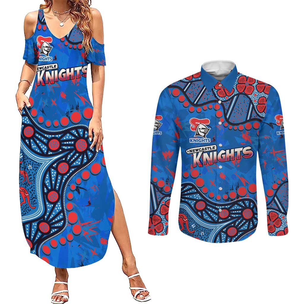 Personalized New Zealand Warriors Couples Matching Summer Maxi Dress and Long Sleeve Button Shirt Aboriginal Pattern with Graffiti Style Design