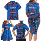 Personalized New Zealand Warriors Family Matching Long Sleeve Bodycon Dress and Hawaiian Shirt Aboriginal Pattern with Graffiti Style Design