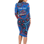 Personalized New Zealand Warriors Family Matching Long Sleeve Bodycon Dress and Hawaiian Shirt Aboriginal Pattern with Graffiti Style Design