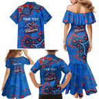 Personalized New Zealand Warriors Family Matching Mermaid Dress and Hawaiian Shirt Aboriginal Pattern with Graffiti Style Design