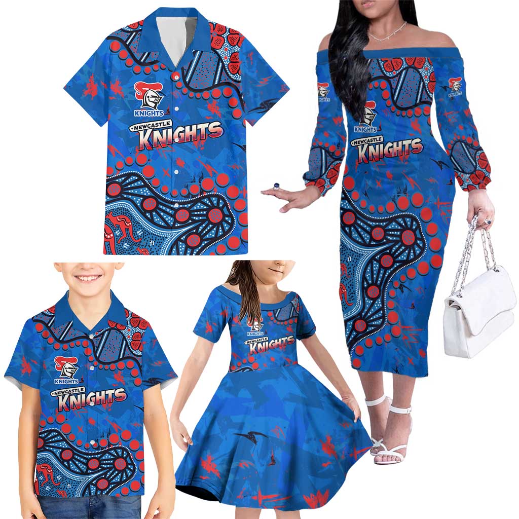 Personalized New Zealand Warriors Family Matching Off The Shoulder Long Sleeve Dress and Hawaiian Shirt Aboriginal Pattern with Graffiti Style Design