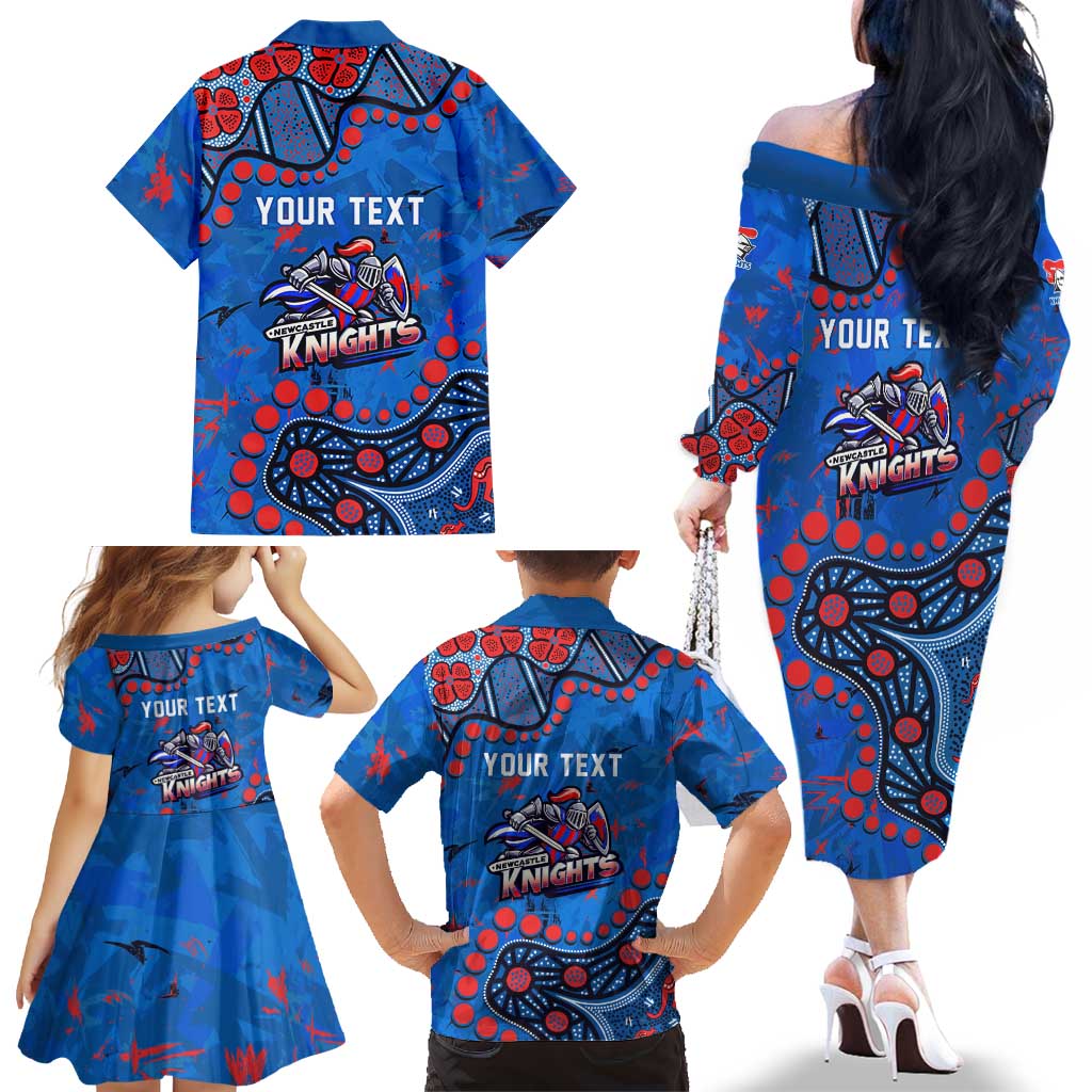 Personalized New Zealand Warriors Family Matching Off The Shoulder Long Sleeve Dress and Hawaiian Shirt Aboriginal Pattern with Graffiti Style Design