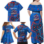 Personalized New Zealand Warriors Family Matching Off Shoulder Maxi Dress and Hawaiian Shirt Aboriginal Pattern with Graffiti Style Design