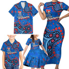 Personalized New Zealand Warriors Family Matching Short Sleeve Bodycon Dress and Hawaiian Shirt Aboriginal Pattern with Graffiti Style Design
