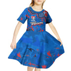 Personalized New Zealand Warriors Kid Short Sleeve Dress Aboriginal Pattern with Graffiti Style Design