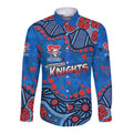 Personalized New Zealand Warriors Long Sleeve Button Shirt Aboriginal Pattern with Graffiti Style Design
