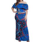Personalized New Zealand Warriors Off Shoulder Maxi Dress Aboriginal Pattern with Graffiti Style Design