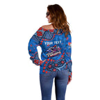 Personalized New Zealand Warriors Off Shoulder Sweater Aboriginal Pattern with Graffiti Style Design