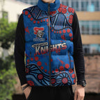 Personalized New Zealand Warriors Sleeveless Puffer Jacket Aboriginal Pattern with Graffiti Style Design