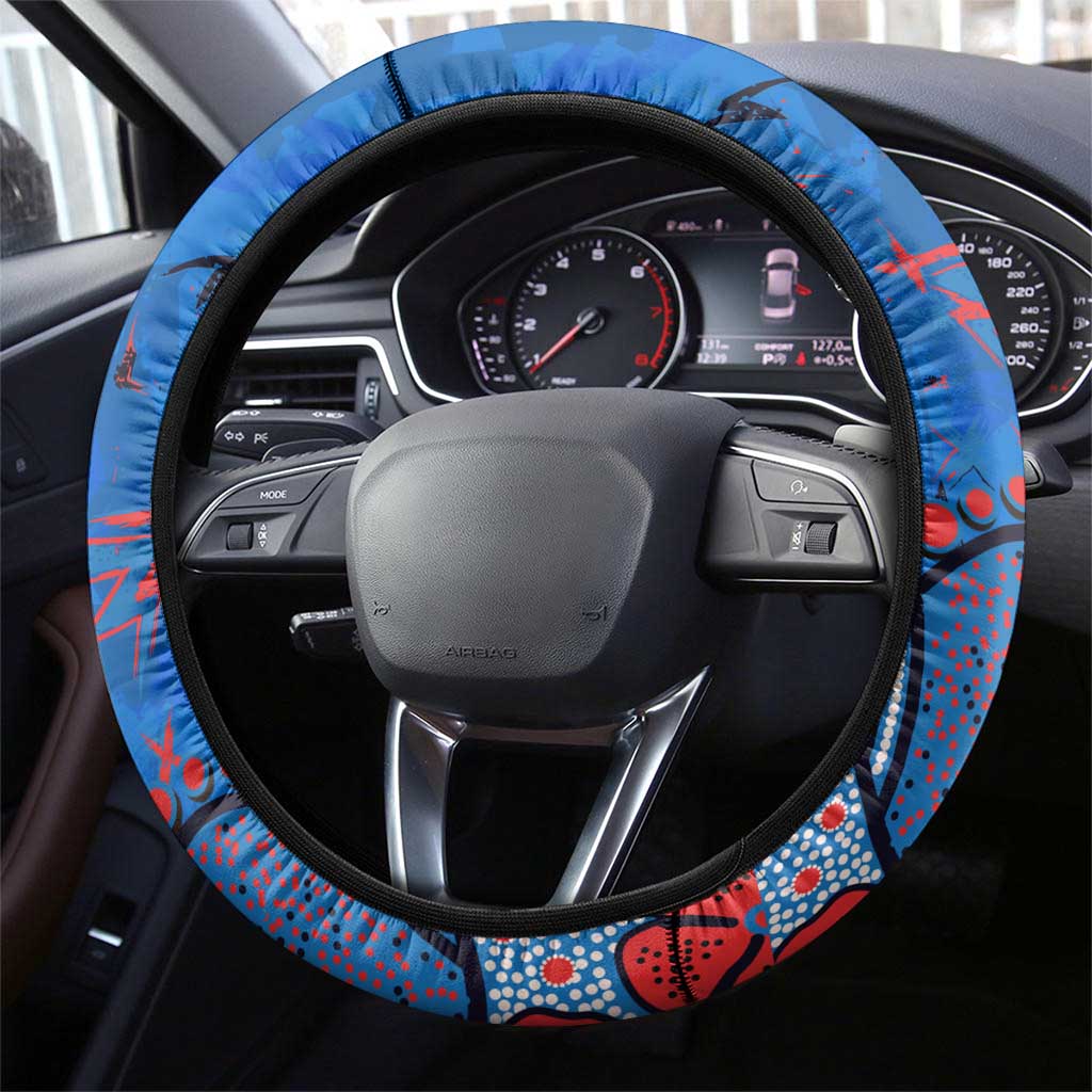 New Zealand Warriors Steering Wheel Cover Aboriginal Pattern with Graffiti Style Design