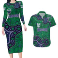 Personalized Newcastle Knights Couples Matching Long Sleeve Bodycon Dress and Hawaiian Shirt Aboriginal Pattern with Graffiti Style Design