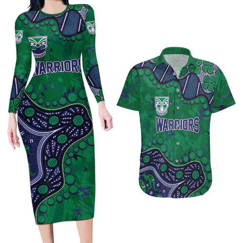Personalized Newcastle Knights Couples Matching Long Sleeve Bodycon Dress and Hawaiian Shirt Aboriginal Pattern with Graffiti Style Design