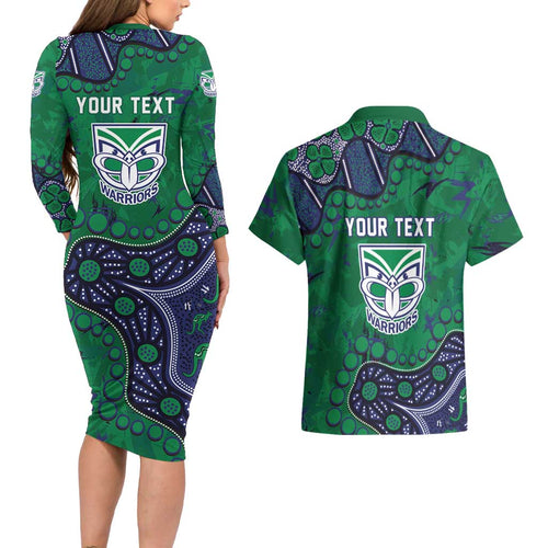 Personalized Newcastle Knights Couples Matching Long Sleeve Bodycon Dress and Hawaiian Shirt Aboriginal Pattern with Graffiti Style Design