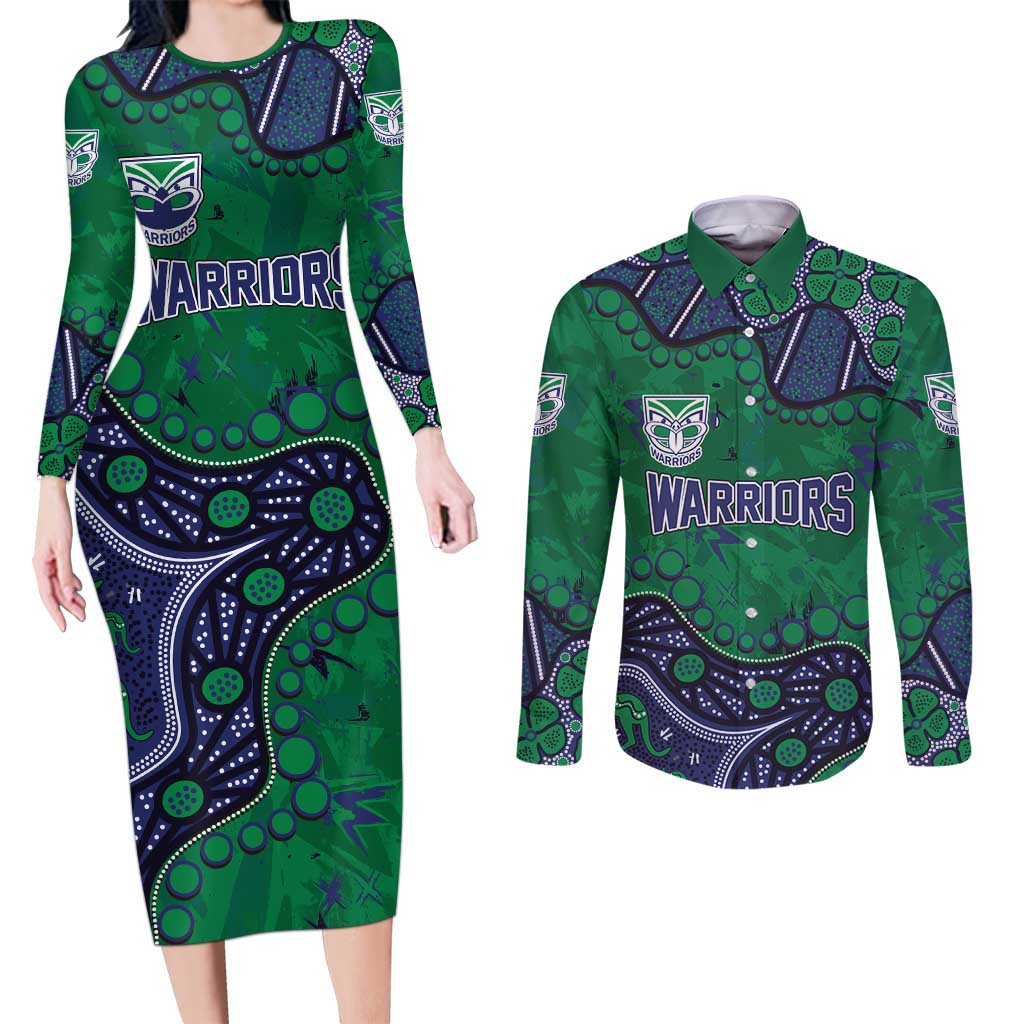 Personalized Newcastle Knights Couples Matching Long Sleeve Bodycon Dress and Long Sleeve Button Shirt Aboriginal Pattern with Graffiti Style Design