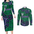 Personalized Newcastle Knights Couples Matching Long Sleeve Bodycon Dress and Long Sleeve Button Shirt Aboriginal Pattern with Graffiti Style Design