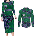 Personalized Newcastle Knights Couples Matching Long Sleeve Bodycon Dress and Long Sleeve Button Shirt Aboriginal Pattern with Graffiti Style Design