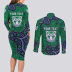Personalized Newcastle Knights Couples Matching Long Sleeve Bodycon Dress and Long Sleeve Button Shirt Aboriginal Pattern with Graffiti Style Design