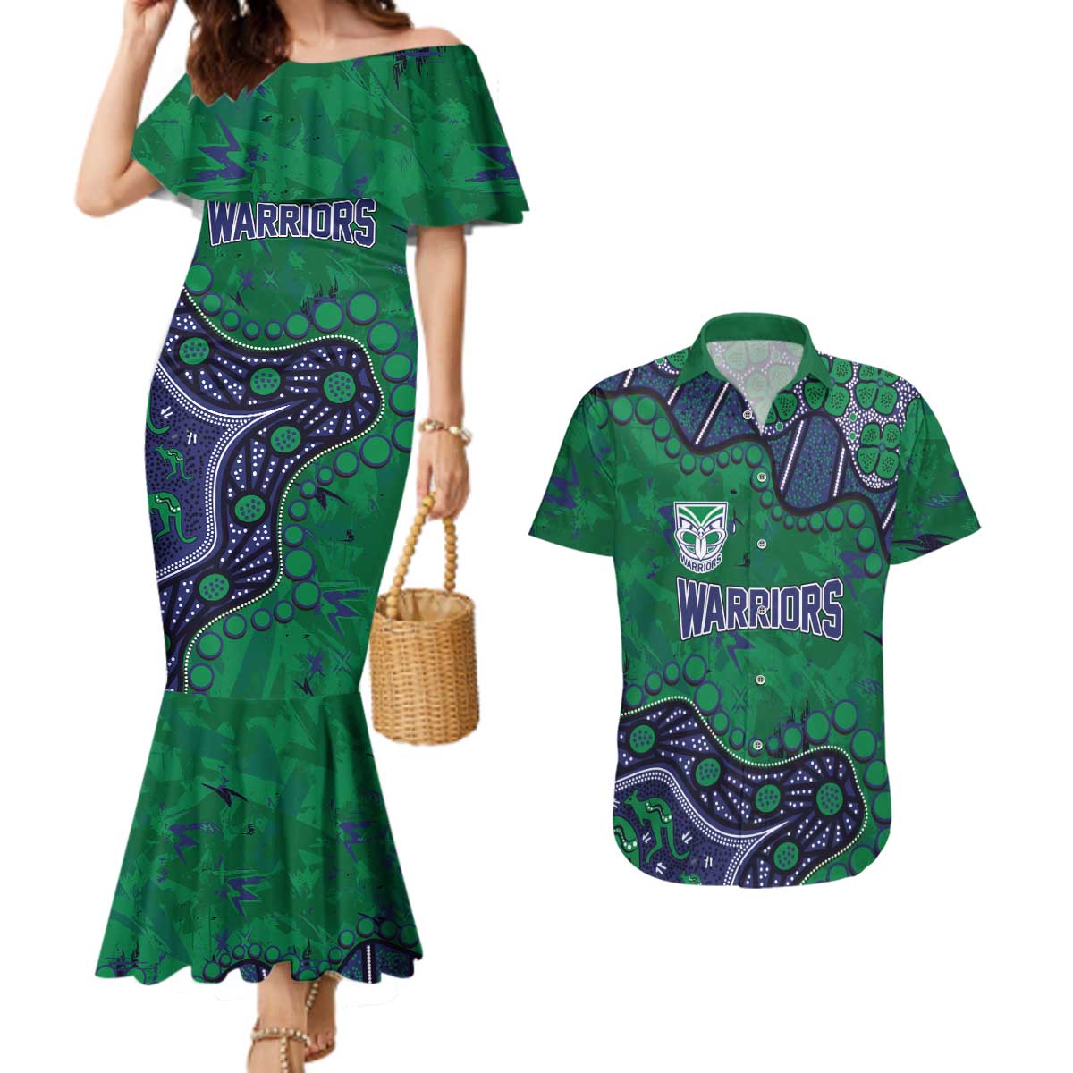 Personalized Newcastle Knights Couples Matching Mermaid Dress and Hawaiian Shirt Aboriginal Pattern with Graffiti Style Design