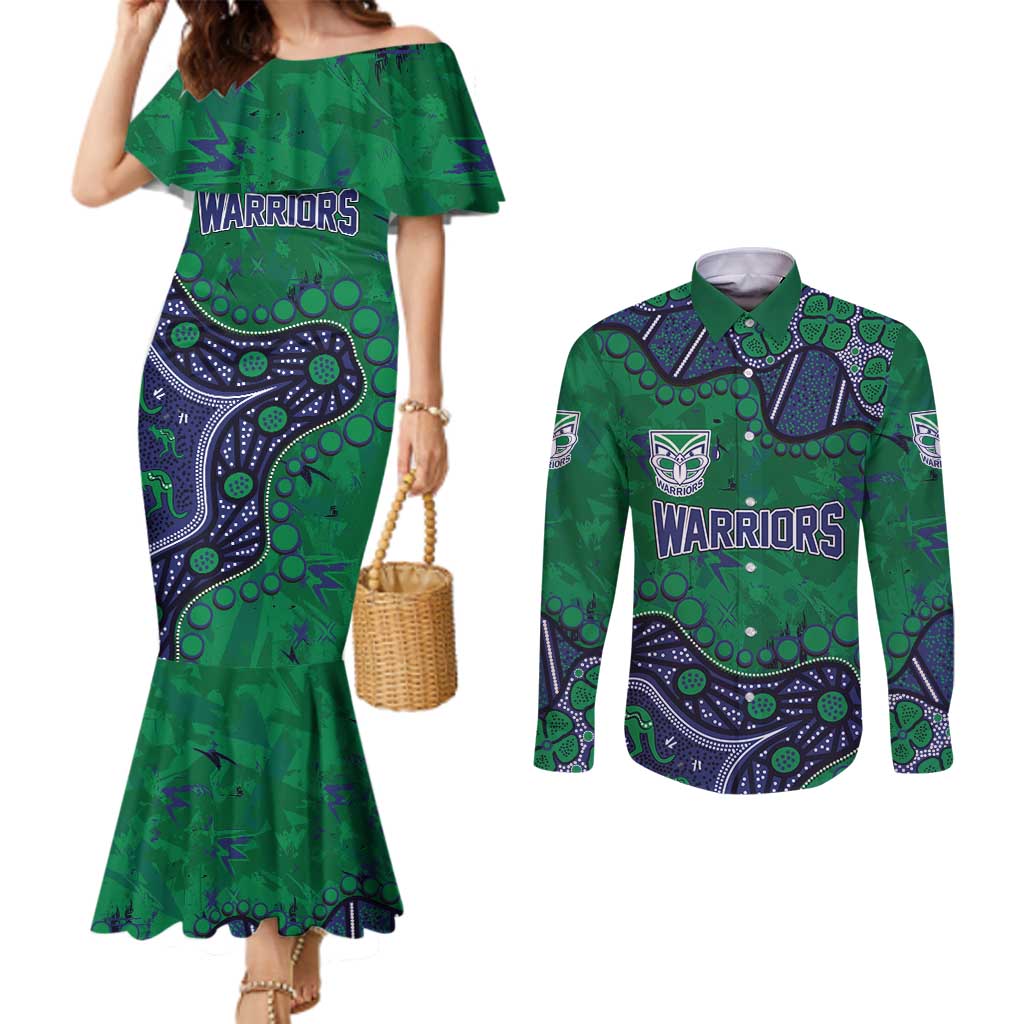 Personalized Newcastle Knights Couples Matching Mermaid Dress and Long Sleeve Button Shirt Aboriginal Pattern with Graffiti Style Design