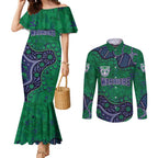 Personalized Newcastle Knights Couples Matching Mermaid Dress and Long Sleeve Button Shirt Aboriginal Pattern with Graffiti Style Design