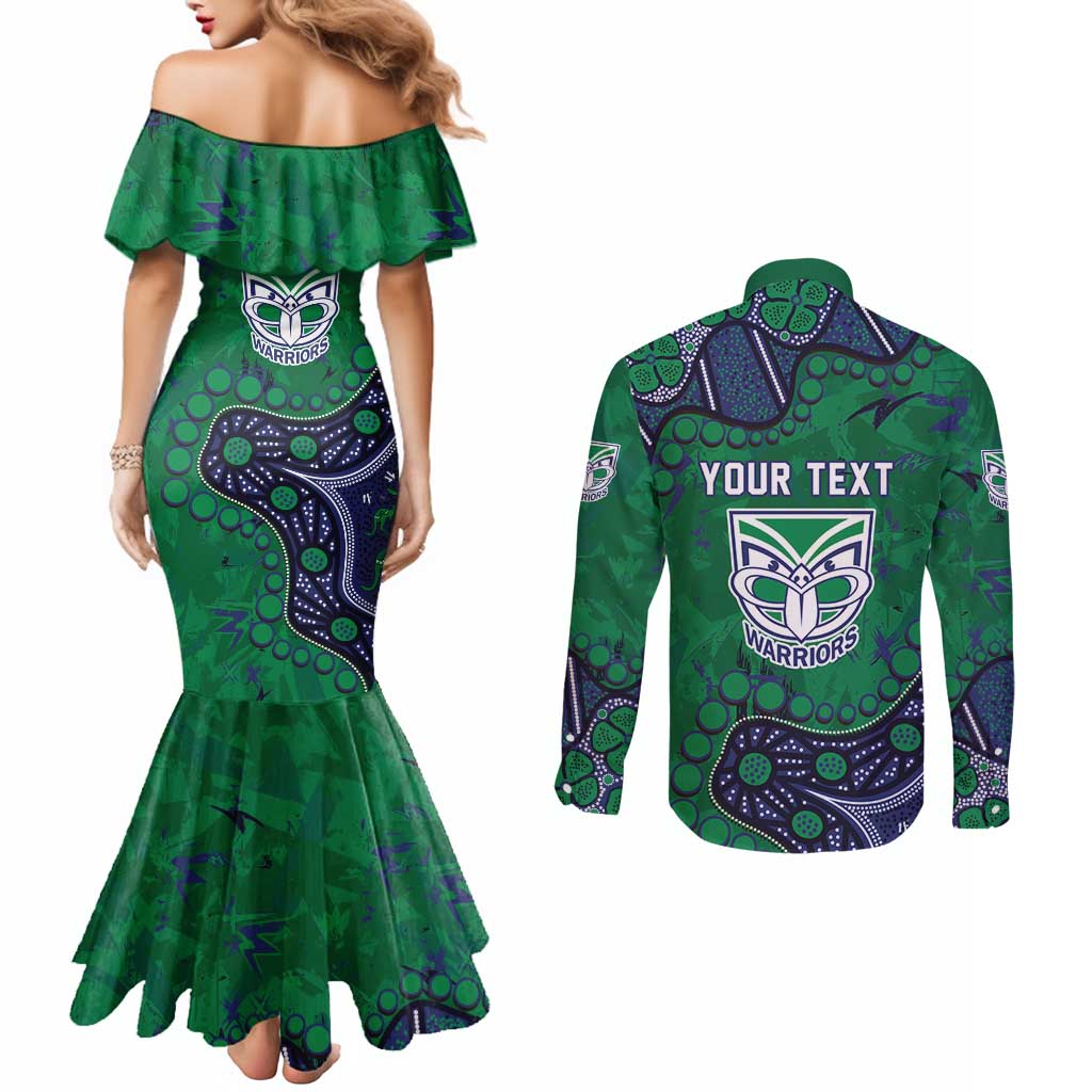 Personalized Newcastle Knights Couples Matching Mermaid Dress and Long Sleeve Button Shirt Aboriginal Pattern with Graffiti Style Design