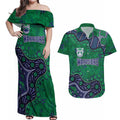 Personalized Newcastle Knights Couples Matching Off Shoulder Maxi Dress and Hawaiian Shirt Aboriginal Pattern with Graffiti Style Design