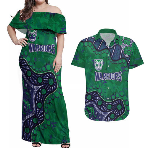 Personalized Newcastle Knights Couples Matching Off Shoulder Maxi Dress and Hawaiian Shirt Aboriginal Pattern with Graffiti Style Design