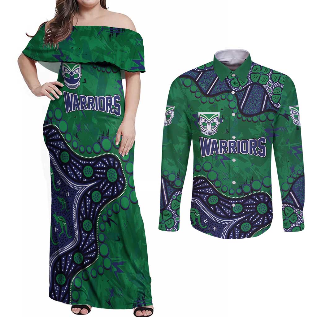 Personalized Newcastle Knights Couples Matching Off Shoulder Maxi Dress and Long Sleeve Button Shirt Aboriginal Pattern with Graffiti Style Design