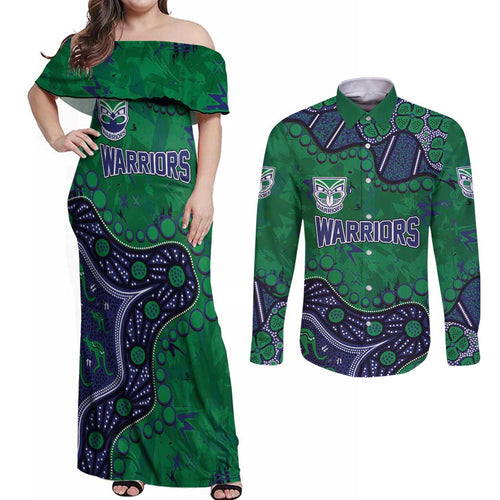 Personalized Newcastle Knights Couples Matching Off Shoulder Maxi Dress and Long Sleeve Button Shirt Aboriginal Pattern with Graffiti Style Design
